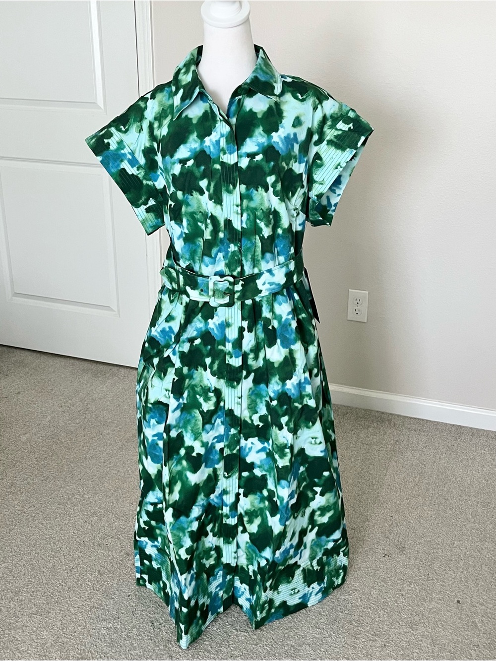 NWT Tuckernuck Deep Lagoon Watercolor Chloe Midi Dress with Belt Size XXL